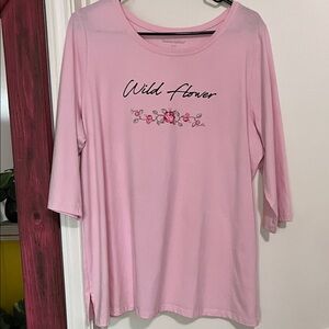 Woman Within Pink Floral Graphic Long Sleeve Tee